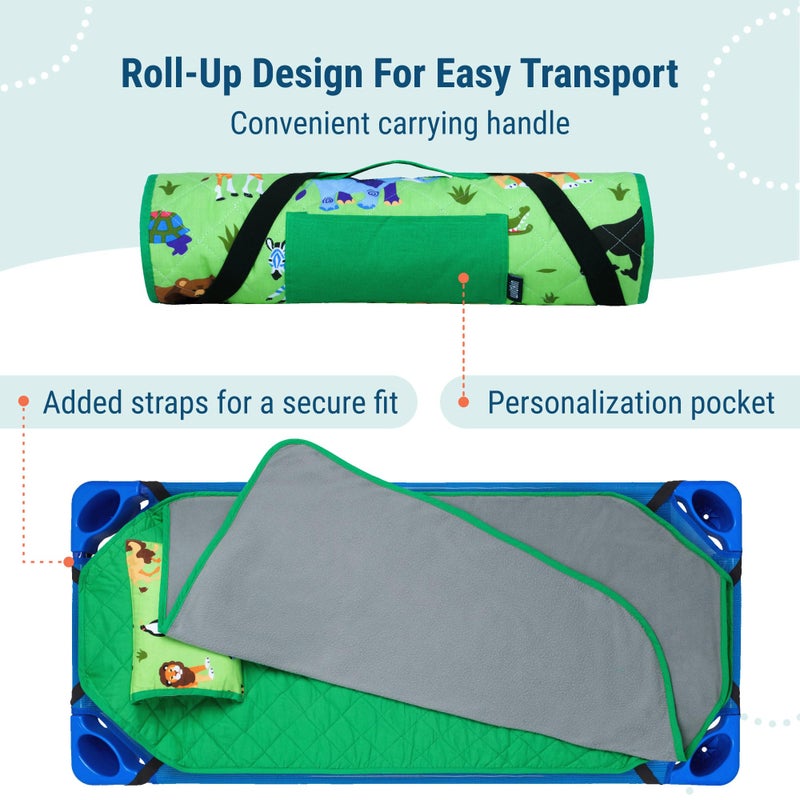 Wildkin Modern Kids Nap Mat â€“ Soft Cotton Blend with Pillow & Elastic Straps for School & Travel - Wild Animals - Image 4